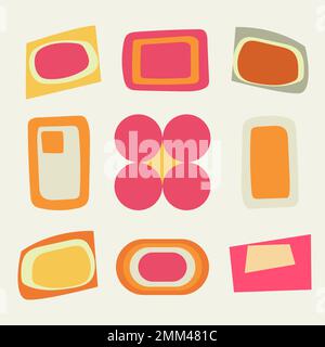 Retro geometric shape sticker, simple colorful clipart vector set Stock Vector