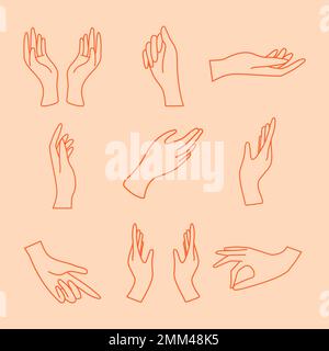 Hand gesture sticker, minimal line art illustrations set vector Stock Vector