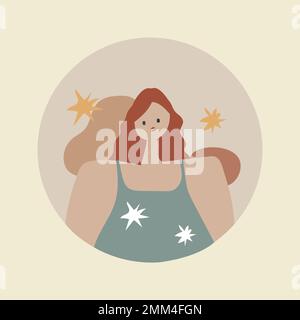 Feminine Instagram highlight cover, woman character sticker aesthetic illustration in earth tone design vector Stock Vector