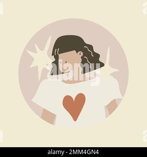 Feminine Instagram highlight cover, woman character sticker aesthetic illustration vector Stock Vector