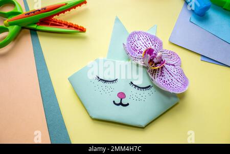 step by step how to make an origami rabbit Stock Photo
