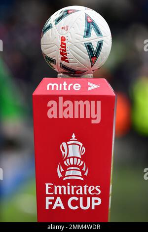 Brighton, UK. 29th Jan, 2023. The match ball for the FA Cup Fourth Round match between Brighton & Hove Albion and Liverpool at The Amex on January 29th 2023 in Brighton, England. (Photo by Jeff Mood/phcimages.com) Credit: PHC Images/Alamy Live News Stock Photo