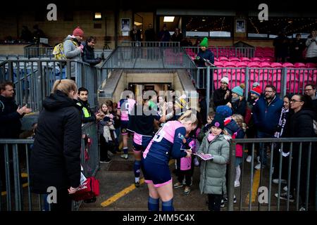 London, UK. 29th Jan, 2023. Champion Hill Young fans get autographs after Dulwich win the London and South East Regional Womens League Cup game between Dulwich Hamlet and Ebbsfleet at Champion Hill in London, England. (Liam Asman/SPP) Credit: SPP Sport Press Photo. /Alamy Live News Stock Photo