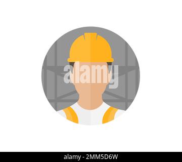 Silhouette of worker in hard hat, helmet, safety and protection, engineer, work on scaffolding. Working at height equipment. Construction workers work Stock Vector