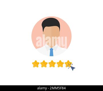 Business Employee Skills, Star Evaluation Icon. Male Employee. Customer retention rate. Skills icon and best, favorite, rating symbol. Employee job. Stock Vector