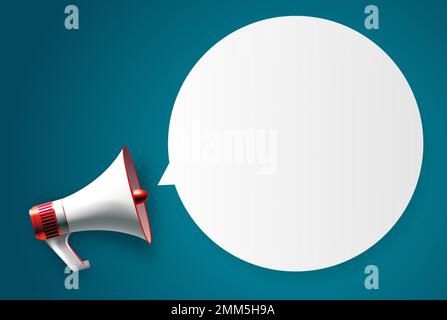 Megaphone with speech bubble on blue background. Vector Illustration. EPS10 Stock Vector