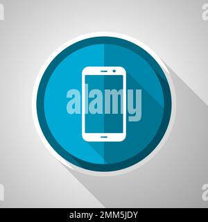 Smartphone symbol, flat design vector blue icon with long shadow Stock Vector