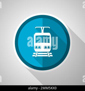 Train symbol, flat design vector blue icon with long shadow Stock Vector