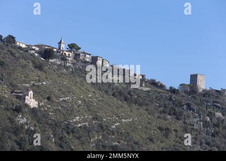 Arpino, Italy - January 5, 2023: View of the Civita from the Mastroianni Foundation Stock Photo