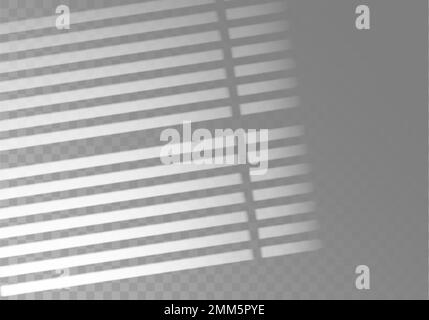 Realistic reflection shadow overlay effect. Shade from blinds on wall, monochrome isolated element, transparent background. Soft light in window Stock Vector