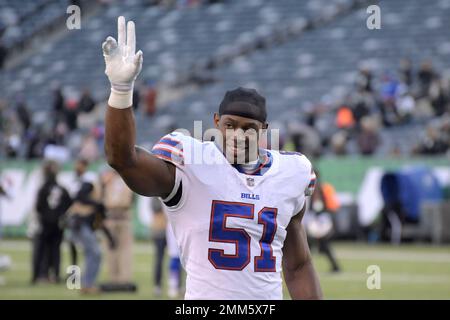 Buffalo Bills linebacker Julian Stanford (51) reacts to fans after