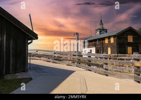 Roeros  is a municipality in Trøndelag county, Norway and also the mining town .  Røros has about 80 wooden houses, most of them standing around court Stock Photo