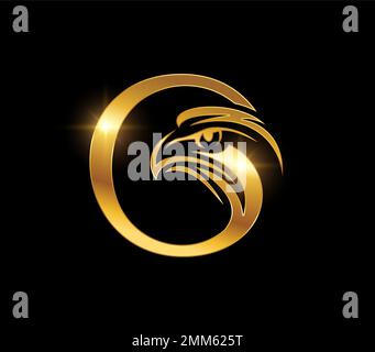 A vector illustration set of Golden Eagle Monogram Number 0 in black background with gold shine effect Stock Vector
