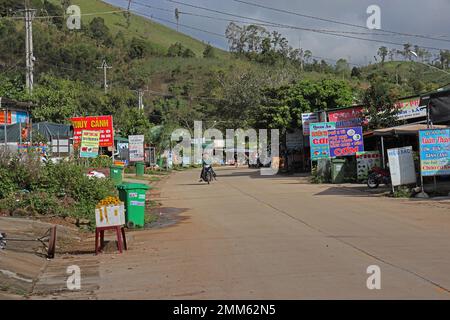 street scene in small town  Ngoc Linh, Central Annam, Vietnam.         December Stock Photo