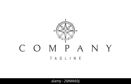 Vector logo on which an abstract image of a ships steering wheel in the form of a compass. Stock Vector