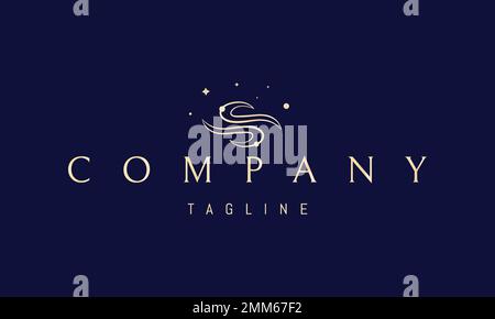 Vector golden logo on which an abstract image of cosmic waves against the background of stars. Stock Vector