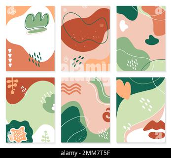 Creative abstract templates. Colorful strokes and lines, abstract painting shapes. Minimalistic elegant design artworks Stock Vector