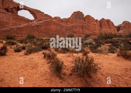 Skyline Arch is one of thousands of arches in Arches National Park in Utah, USA. Stock Photo