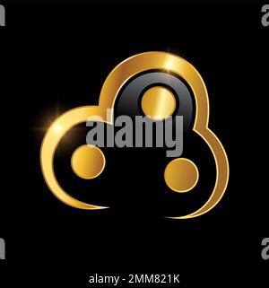 A vector Illustration of Golden Coaching People Symbol Logo Sign in black background with gold shine effect Stock Vector
