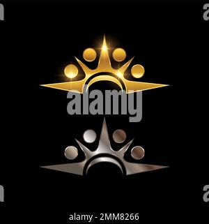 A vector Illustration of Golden Coaching People Symbol Logo Sign in black background with gold shine effect Stock Vector