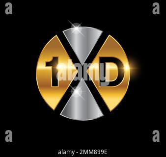 A vector luxury illustration of 1XD Gold and Silver Logo Sign in black background with gold and silver shine effect Stock Vector