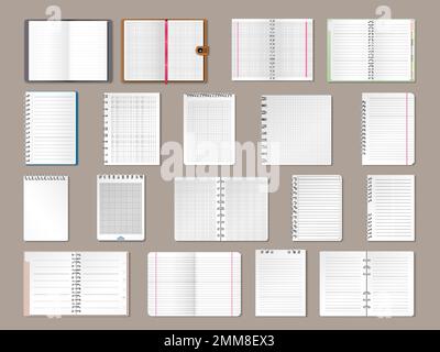 Planers sheets. Notebook papers notepad or copybook recent vector sheets for daily routine notes Stock Vector