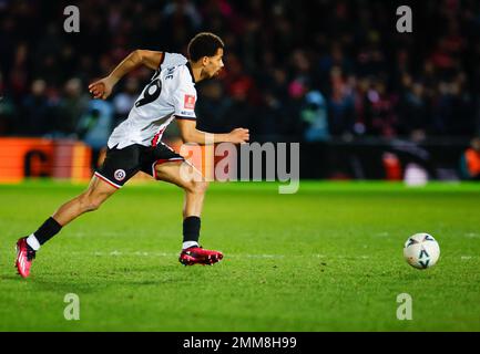 Wrexham, Wales, UK. Racecourse Ground, Wrexham, UK. 29th Jan, 2023. FA Cup Football, Wrexham versus Sheffield United; Iliman Ndiaye of Sheffield United with the ball Credit: Action Plus Sports/Alamy Live News Credit: Action Plus Sports Images/Alamy Live News Stock Photo