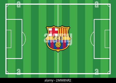 FC Barcelona Logo on Green Field Abstract Background: Colombo, Sri Lanka – January 30, 2023 Stock Vector