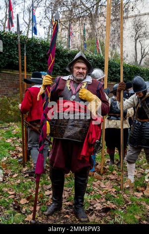 London, UK, 29th January 2023, Credit: Chrysoulla Kyprianou Rosling/Alamy News.  Members of the English Civil War Society taking part in the Annual March down the Mall and into Horse Guards to commemorate King Charles I execution on 30th January 1649. Credit: Chrysoulla Rosling/Alamy Live News Stock Photo