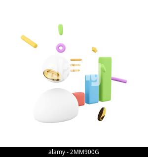 3d rendering user with bar graph icon. 3d render concept for business ...