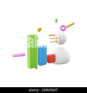 3d rendering user with bar graph icon. 3d render concept for business ...
