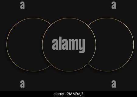 Luxurious black circles on a black and dark background. Rings, frame, template. blank. Beautiful golden luxury circles. Frame for text or photo Stock Photo