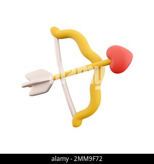 3d rendering cupid's bow with arrow icon. 3d render arrow heart bow icon. Cupid's bow with arrow. Stock Photo