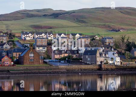 View of houses beside harbour at Campbeltown on Kintyre Peninsula in Argyll and Bute in Scotland United Kingdom Stock Photo