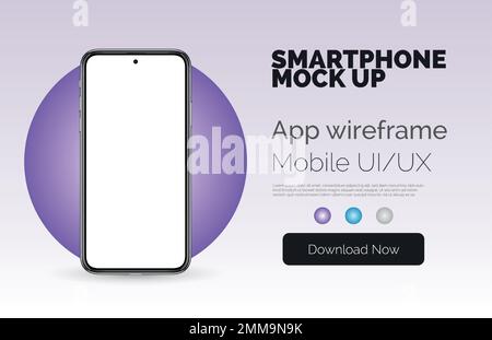 Mock up smart phone with white copyspace for infographics or UI design. Realistic 3d cell phone vector template. Smartphone frame presentation with blank screen. Stock Vector