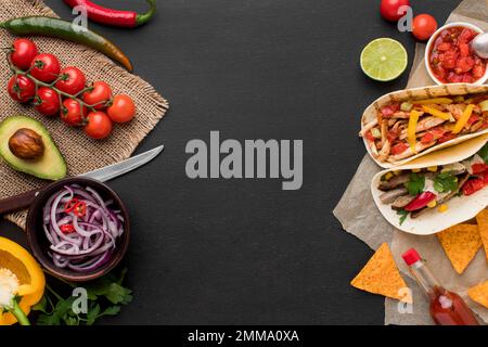 top view fresh mexican food with nachos. High resolution photo Stock Photo