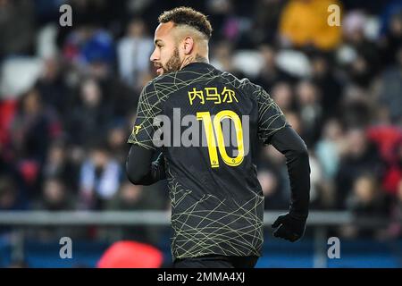 Paris, France. 29th Jan, 2023. Paris Saint-Germain's Neymar wears a jersey  with his name in Chinese during a French Ligue 1 football match between Paris  Saint-Germain and Stade de Reims as part