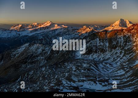 Snowy summit of Monte Cevedale in the morning light, Martell Valley, Naturno, South Tyrol, Italy Stock Photo