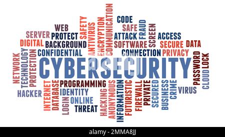 Cybersecurity word cloud concept on white background. Stock Photo