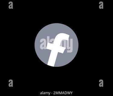 Facebook, rotated, black background, logo, brand name Stock Photo