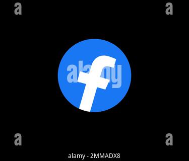 Facebook, rotated, black background, logo, brand name Stock Photo