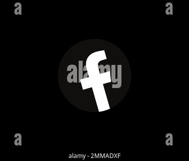 Facebook, rotated, black background, logo, brand name Stock Photo