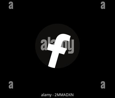 Facebook, rotated, black background, logo, brand name Stock Photo