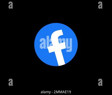 Facebook, rotated, black background, logo, brand name Stock Photo