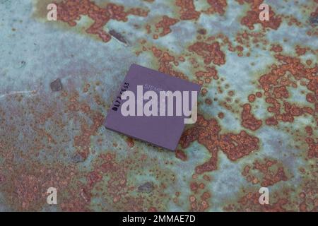 KYIV, UKRAINE - April 22, 2020. Siemens 286 processor unit on rusty metal background. Stock Photo