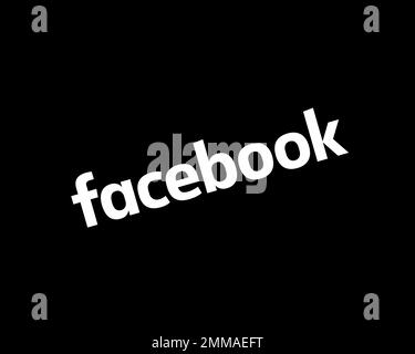 Facebook, rotated, black background, logo, brand name Stock Photo