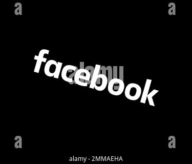 Facebook, rotated, black background, logo, brand name Stock Photo