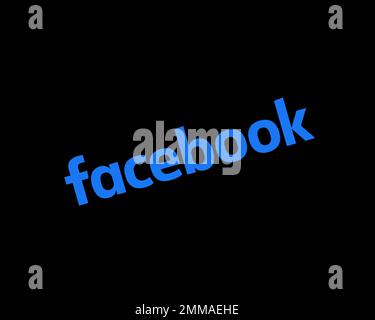 Facebook, rotated, black background, logo, brand name Stock Photo