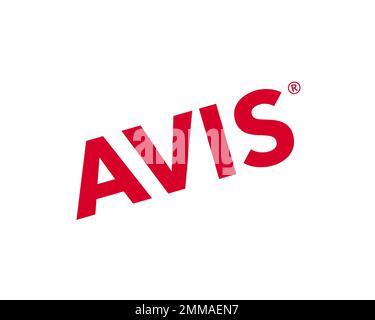 Avis Car Rental, rotated, white background, logo, brand name Stock Photo