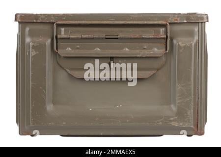 Stack of US army ammo cans isolated on white background Stock Photo